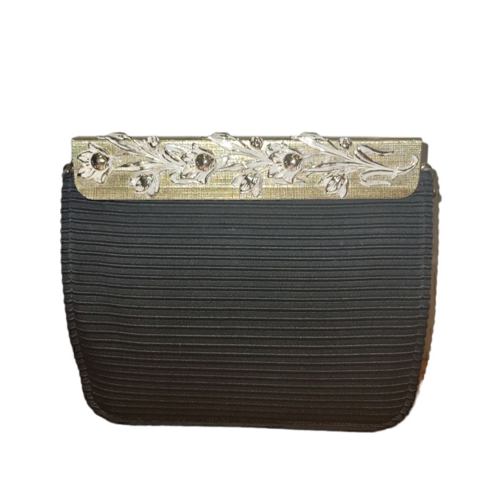 Vintage 1960s Faye Mell Design Fleurette, Inc Black Eveing Bag Cluch
